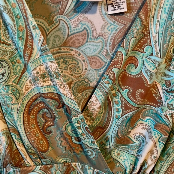 MERONA Sleeveless Paisley Dress Ruched Waist Sage/Brown XL - Picture 3 of 7